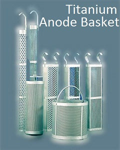 2.5" Dia x 12" long with 6" long hook Titanium(Ti)  Cylindrical Anode Basket